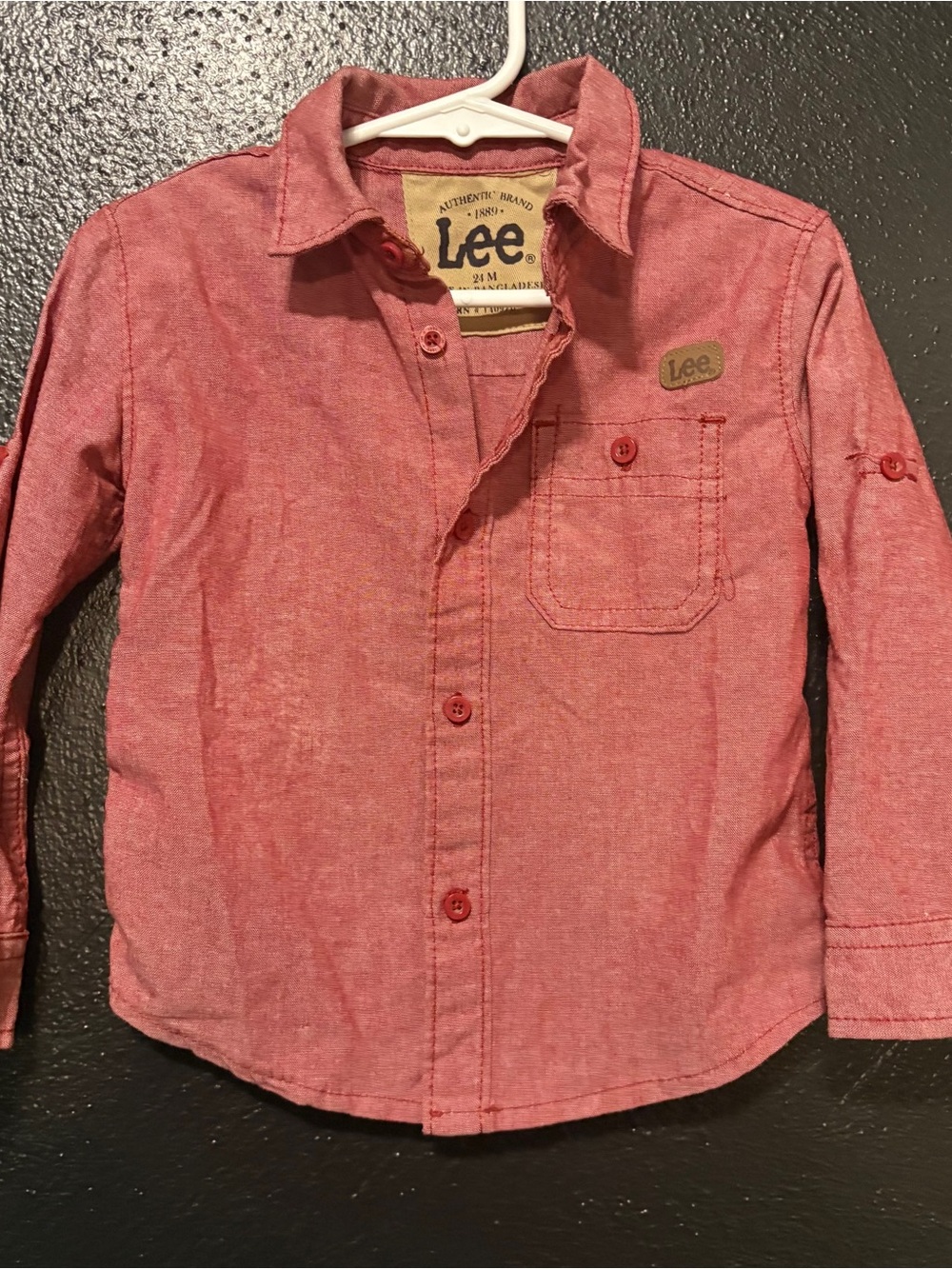 Lee Boys' Red Long-Sleeve Button-Up Shirt 24M